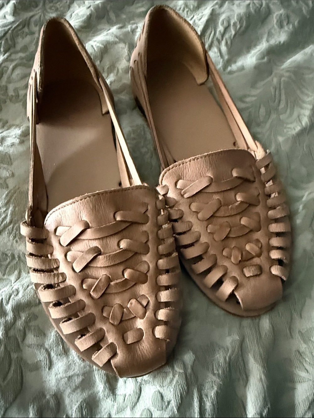 Nisolo Tan Woven Huarache-Style Leather Flats